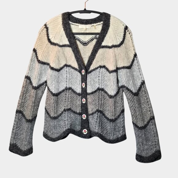 LoveShackFancy Alpaca Wool Deena Cardigan Sweater S Grey Cozy Grandmacore EUC